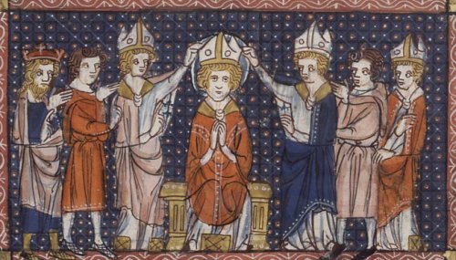 Szent Hilarius püspökké szentelése egy XIV. századi kéziratban