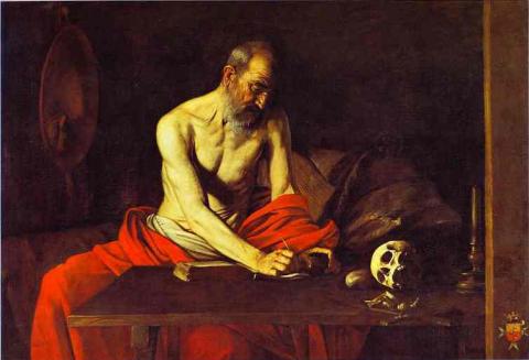 Caravaggio: St. Hiëronymus. Ca. 1607-1608.  Co-Cathedraal van St. Johannes, Valletta, Malta.