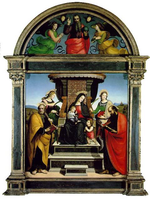Raffaello Santi: Madonna and Child Enthroned, with Saints 1504-05